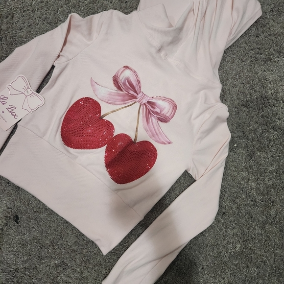 La Lux Tops - Lux Light Pink Hooded Zip Sweatshirt with Bow Keychain